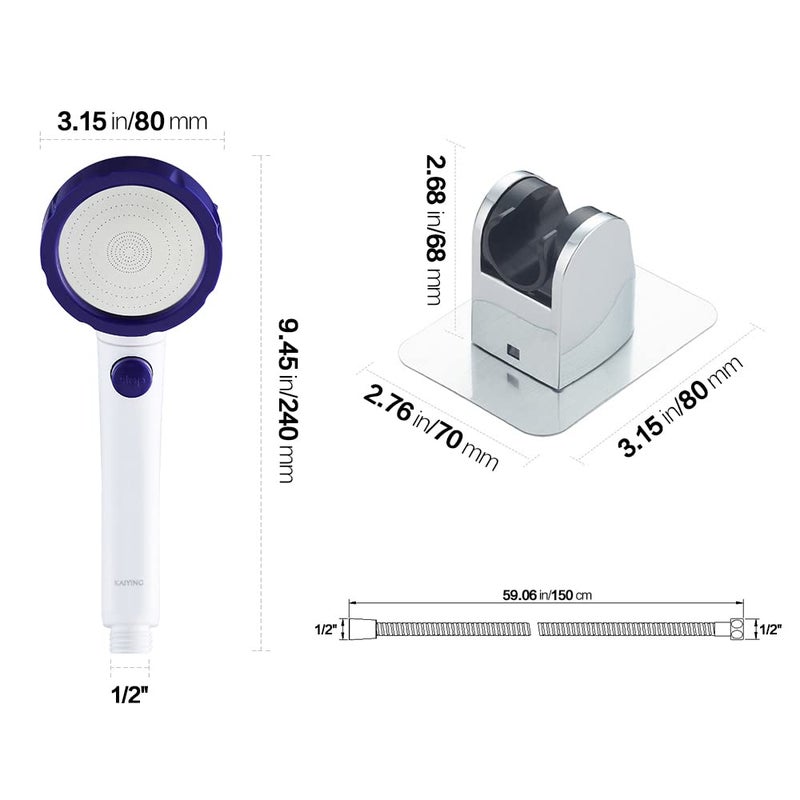 KAIYING Drill-Free High Pressure Handheld Shower Head with ON/OFF Pause Switch 3 Spray Modes Water Saving Showerhead, Detachable Shower-Head, (H:Shower Head (White & Blue)+Bracket+Hose) - Image 5